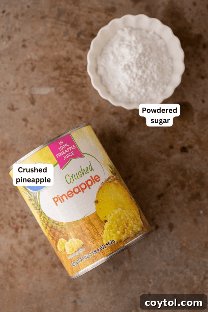 Ingredients for Ninja Creami Pineapple Sorbet laid out on a kitchen counter