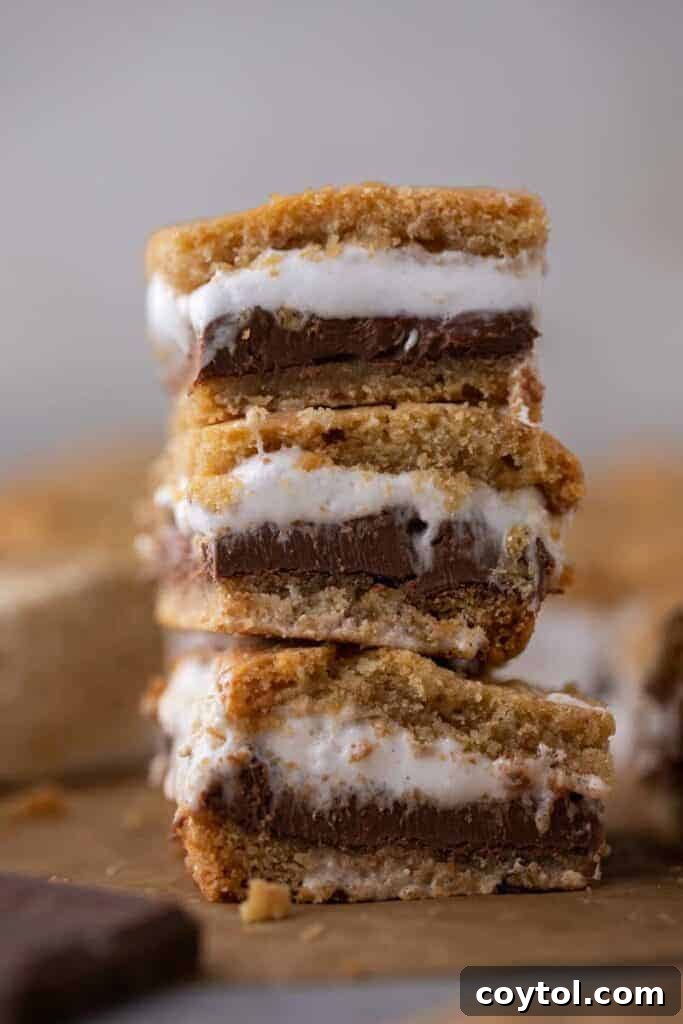 Stack of smores cookie bars