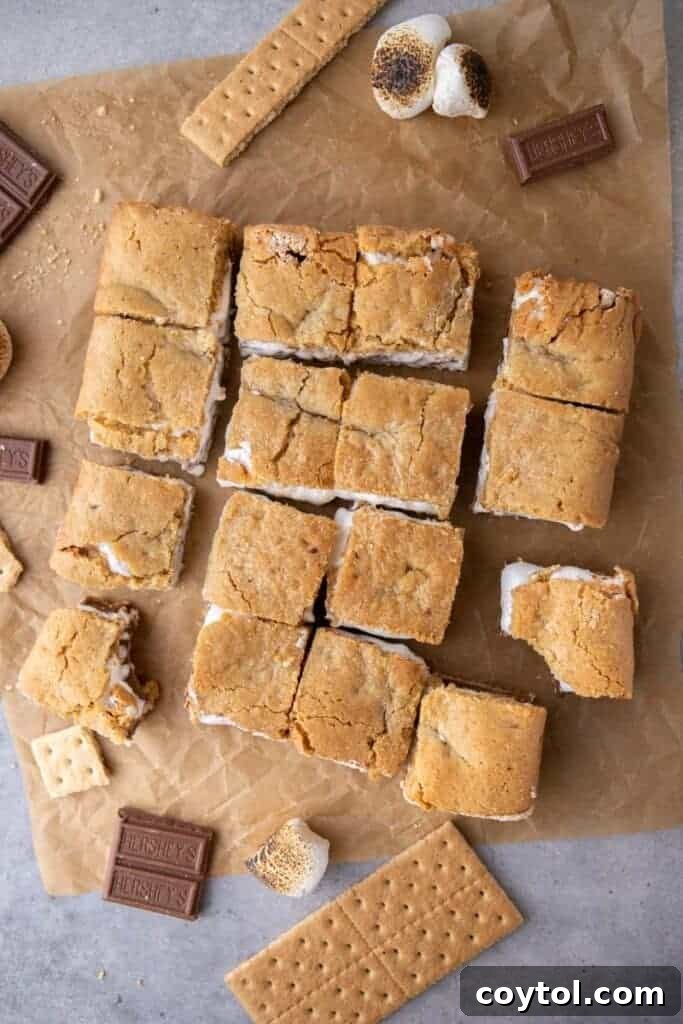 Sliced s'mores bars on the counter