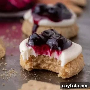 ini Crumbl blueberry cheesecake cookies with a bite taken out of them
