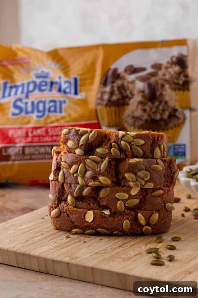 Pumpkin bread next to Imperial Sugar bag