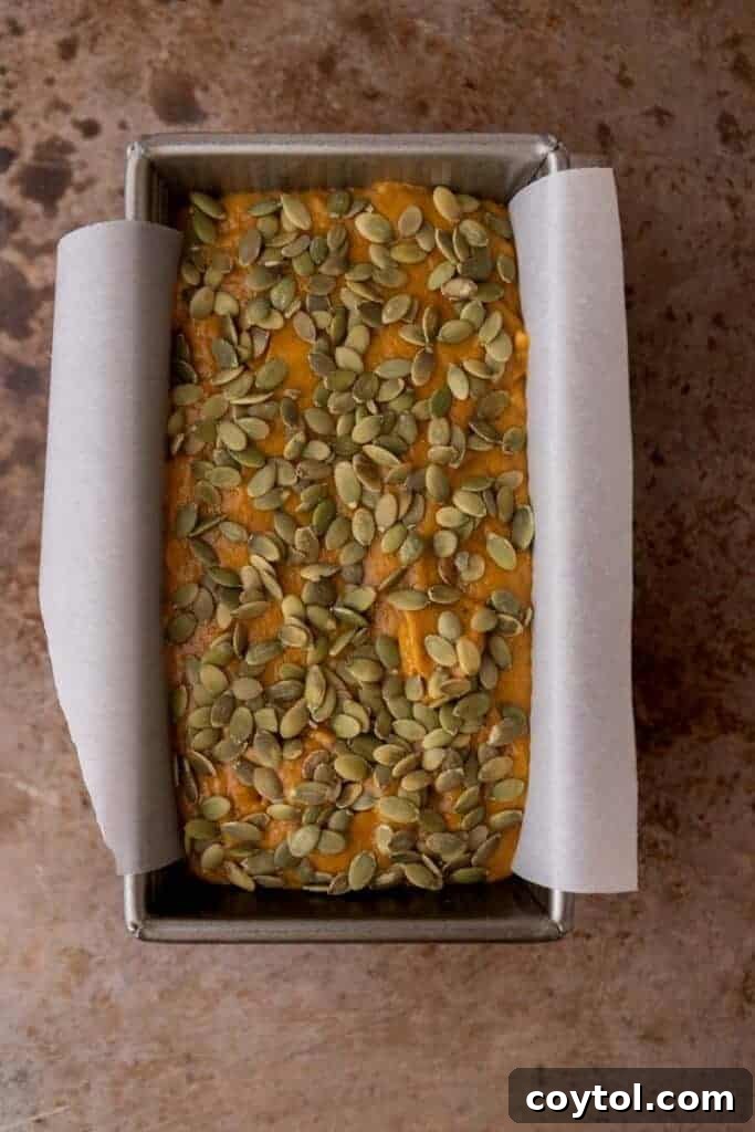 Pumpkin bread batter in loaf pan