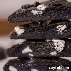 Crumbl Chocolate Cookie Cream Bliss 11 Close up of Crumbl chocolate cookies and cream cookies with generous toppings