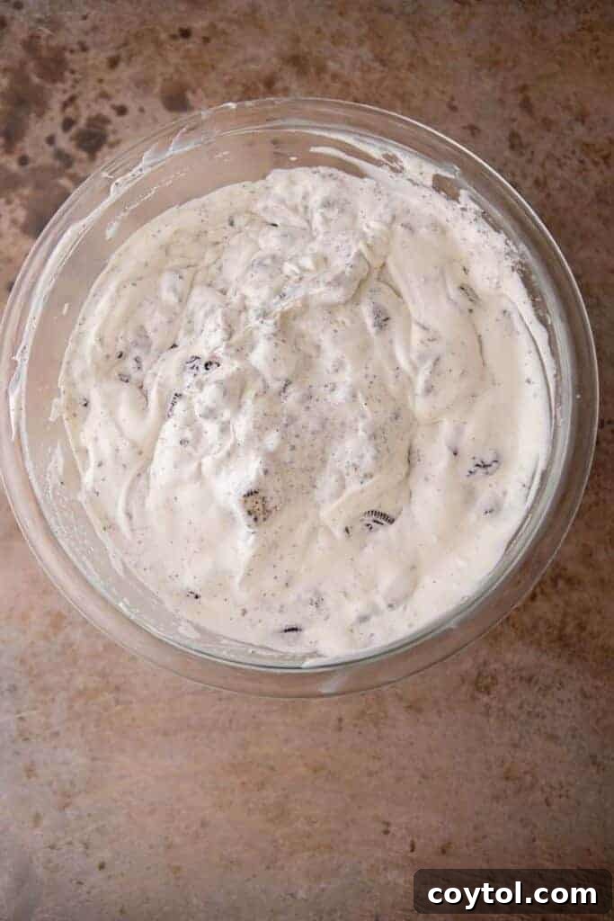 No-Churn Oreo Ice Cream Bliss 7 Oreo ice cream mixture in a bowl