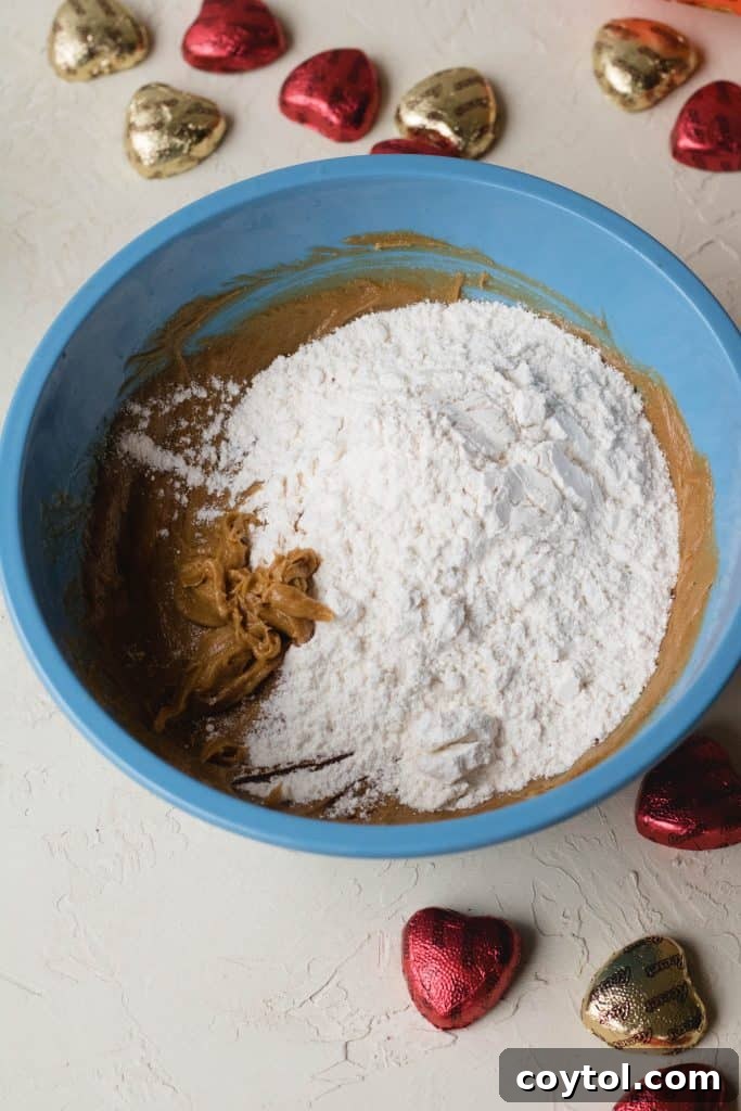 Reese's Heart Peanut Butter Blondies 17 Mixing the peanut butter blondie batter ingredients