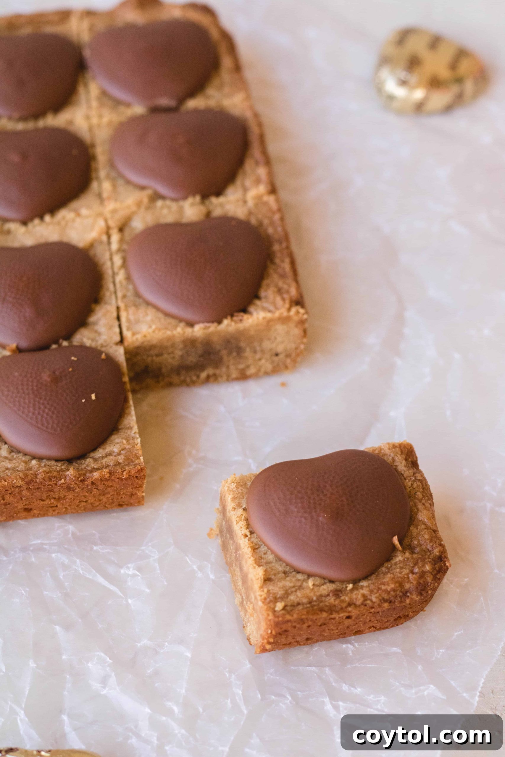 Reese's Heart Peanut Butter Blondies 3 Perfectly baked peanut butter blondies for a sweet treat