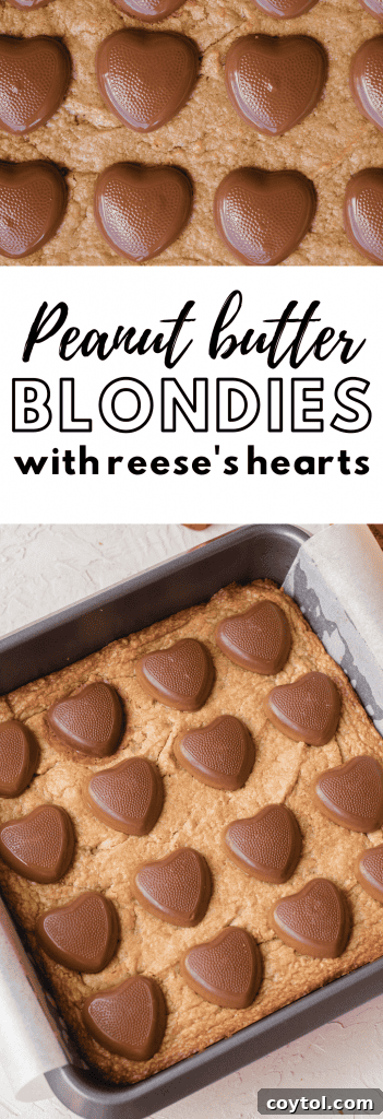 Reese's Heart Peanut Butter Blondies 28 Peanut butter blondie recipe pin for Pinterest