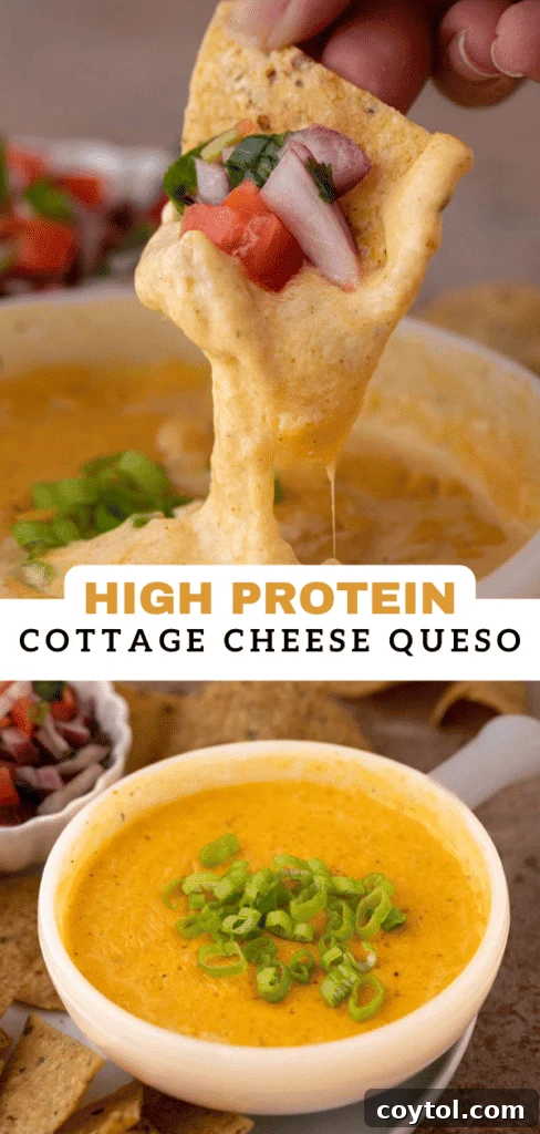 Another vibrant image of the cottage cheese queso, ideal for saving to your favorite recipe boards on Pinterest.