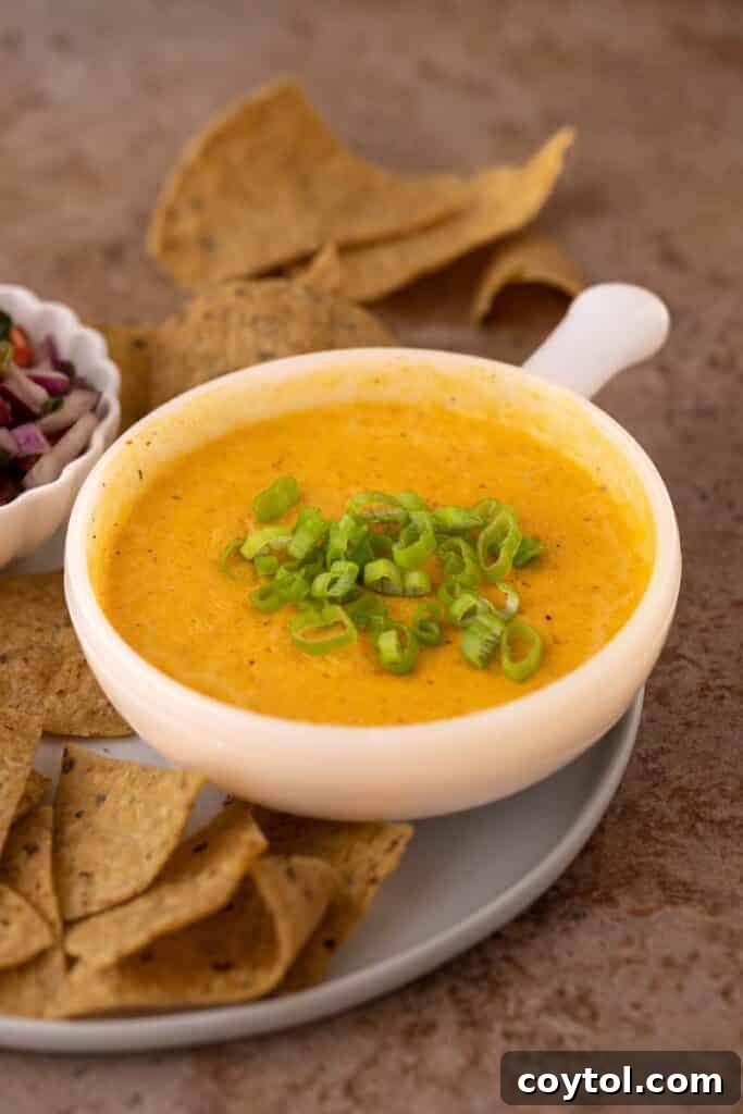 A close-up shot of the delicious cottage cheese queso, highlighting its rich, cheesy texture and appealing warmth.