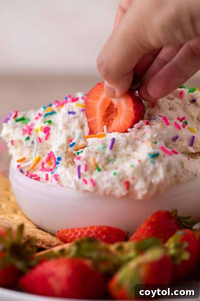 Strawberry dipped in funfetti dip recipe