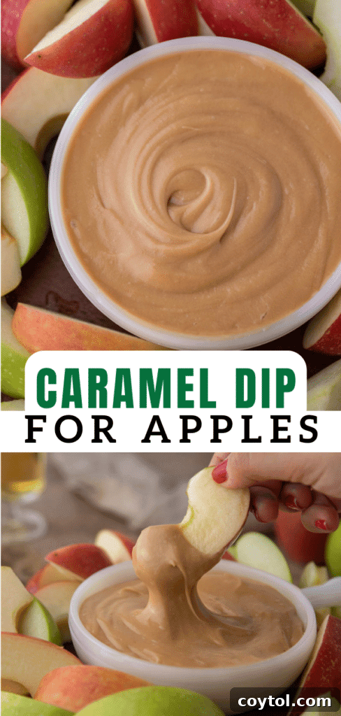 Close-up of a rustic wooden board with a glass jar of homemade caramel sauce and sliced apples.