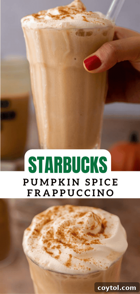 Easy Starbucks pumpkin spice frappuccino recipe, perfect for pinning.