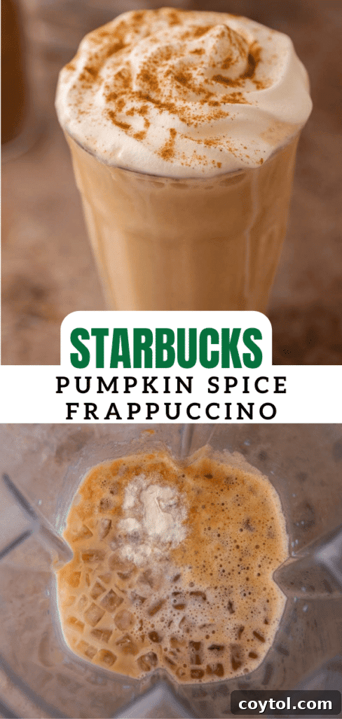 Delicious and easy Starbucks pumpkin spice frappuccino recipe to save and try later.