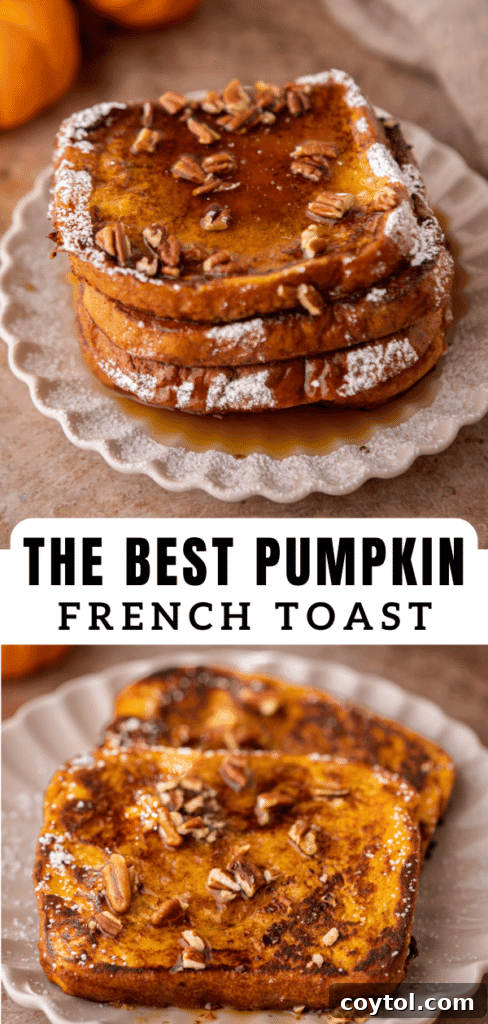 Effortless Pumpkin French Toast Delight 13 Pumpkin French Toast recipes - an aesthetic shot of the dish served on a rustic wooden board.