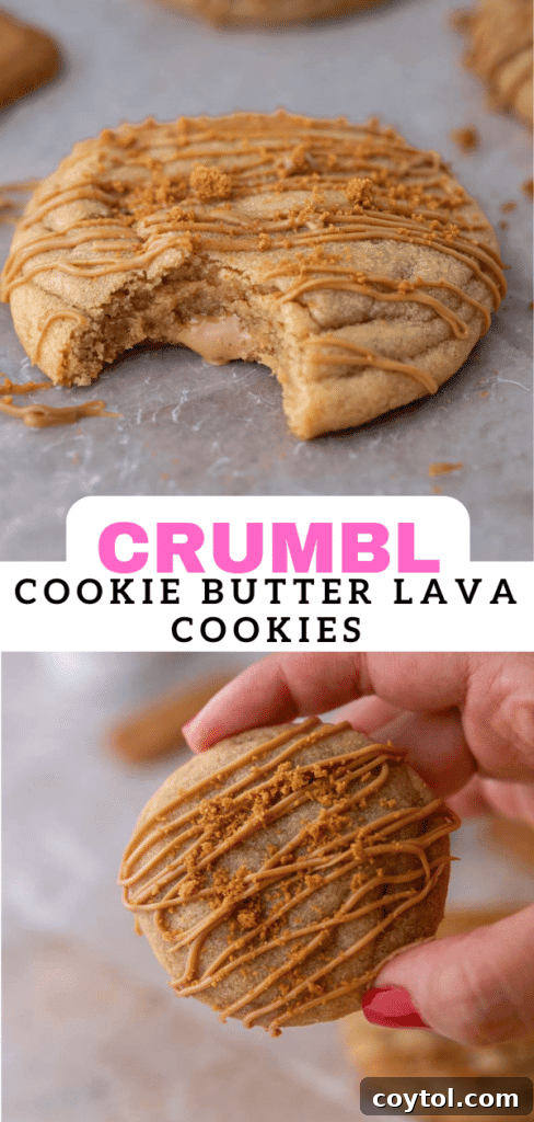 Crumbl cookie butter lava cookies on a serving plate.