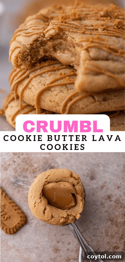 A single Crumbl cookie butter lava cookie with a bite taken.