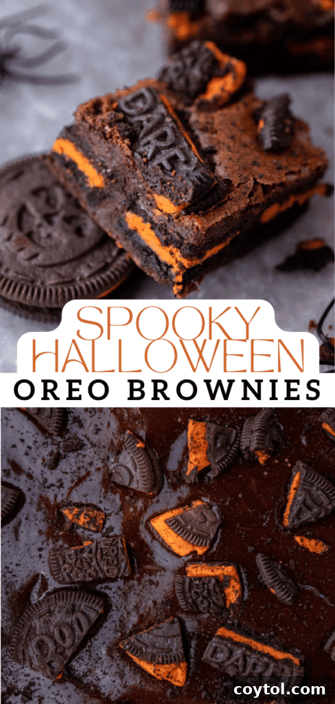 Stacked Halloween Oreo brownies ready to be served