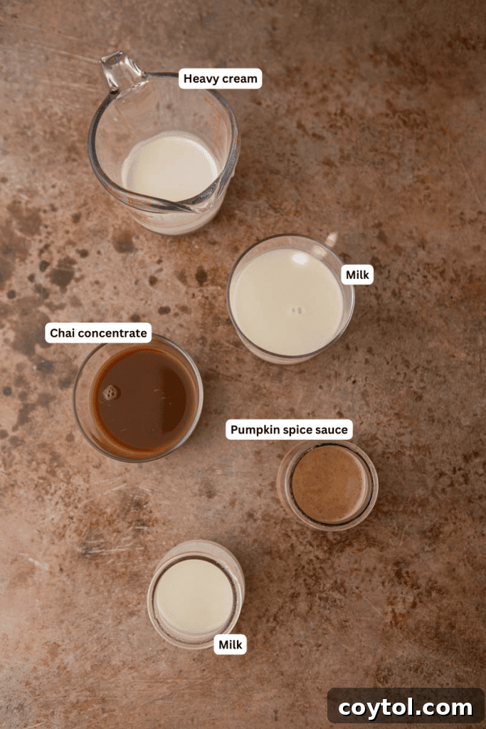 Starbucks' Latest Fall Delight: The Iced Pumpkin Cream Chai Latte 3 Ingredients on the counter for homemade pumpkin chai latte