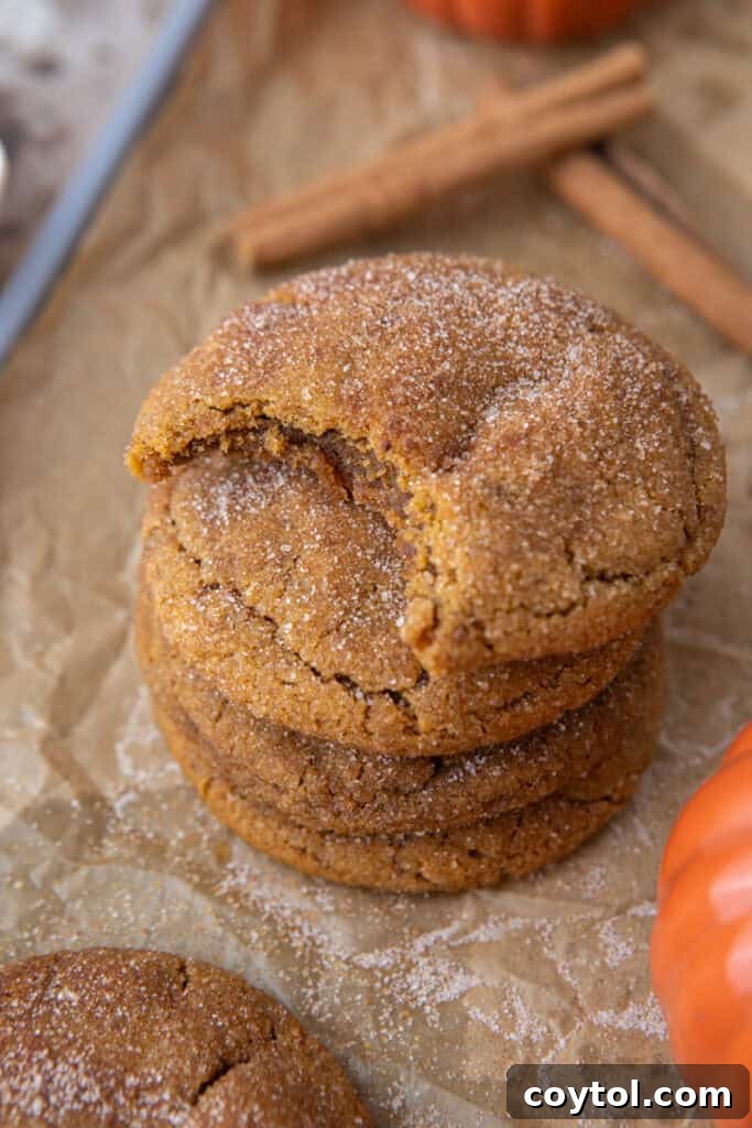 Brown Butter pumpkin snickerdoodle cookies stacked up