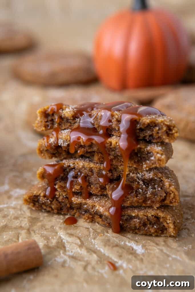 Brown Butter pumpkin snickerdoodle cookies stacked up