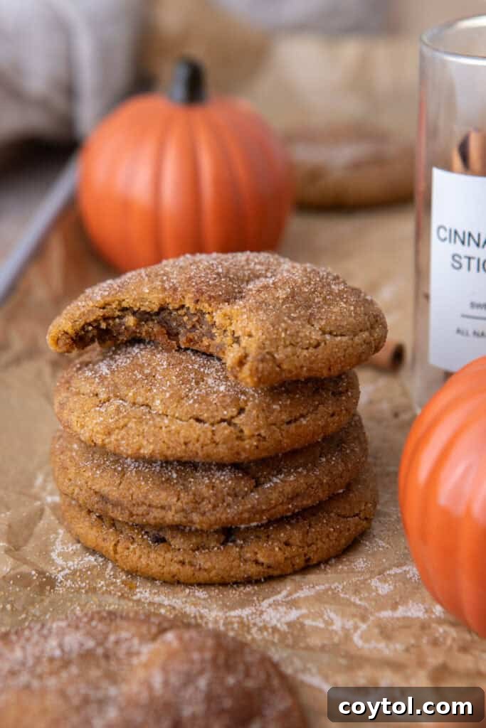 Brown Butter pumpkin snickerdoodle cookies stacked up