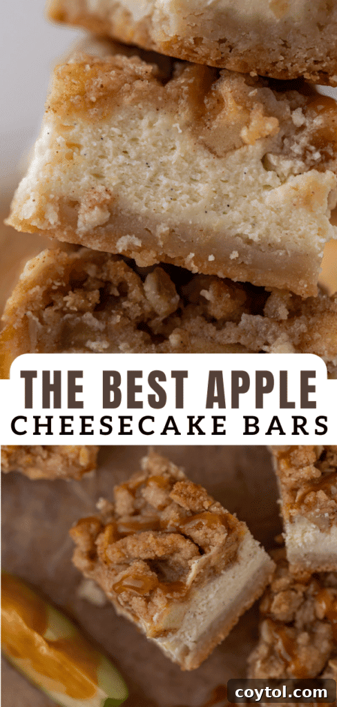 Delicious apple cheesecake bars, a perfect fall dessert idea to save for later.