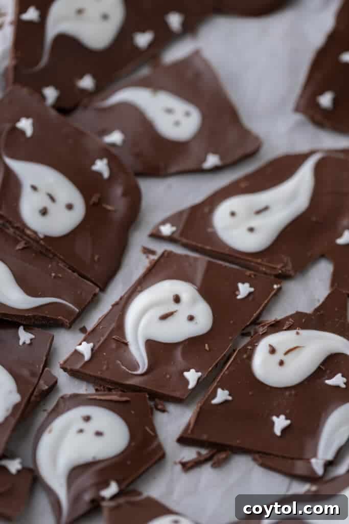 Hauntingly Easy 3-Ingredient Halloween Ghost Bark 9 halloween ghost bark pieces