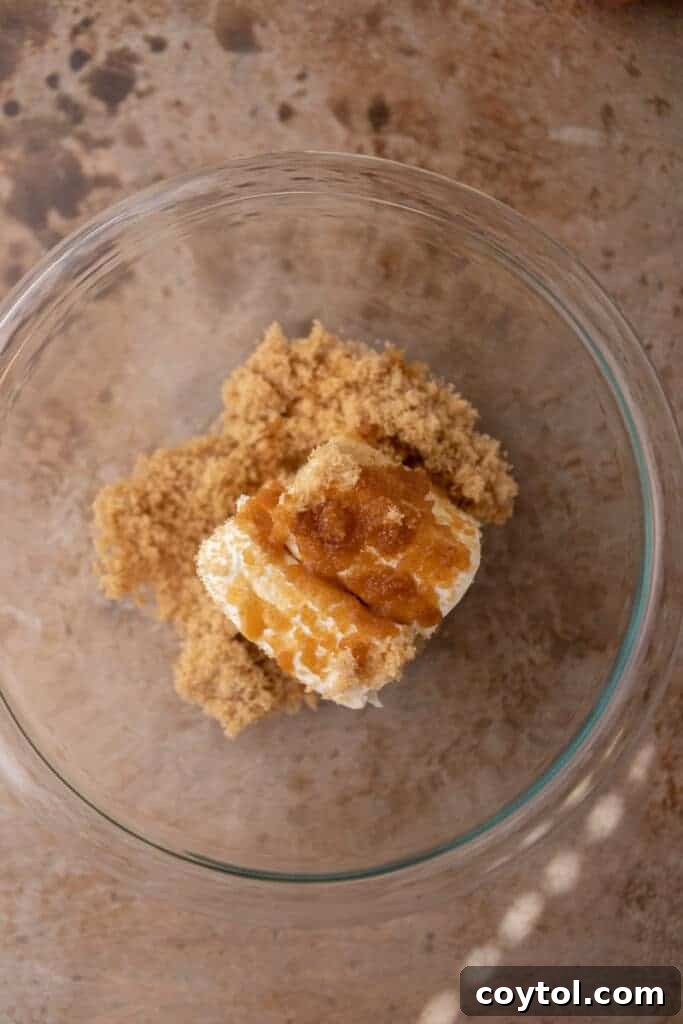 Wet ingredients for caramel apple dip in a bowl