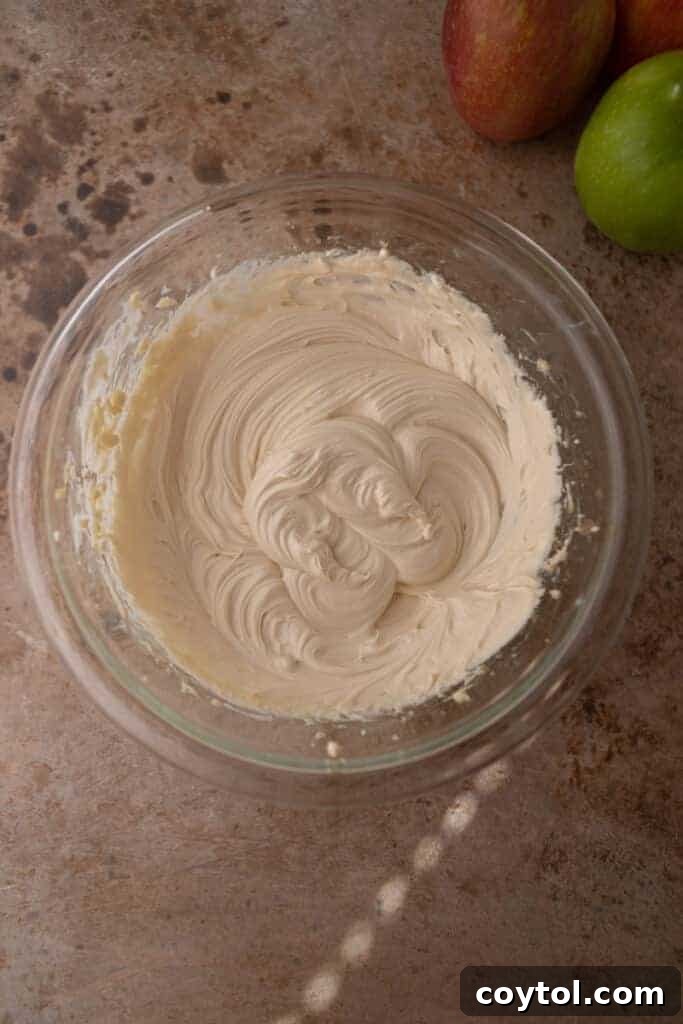 Creamy cheesecake mixture for the dip in a bowl