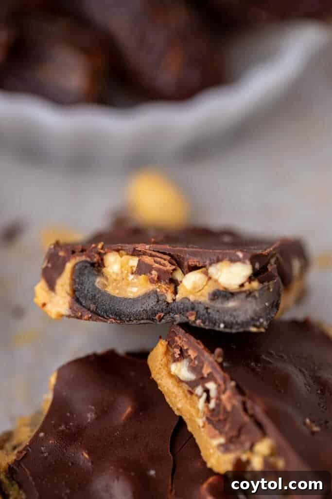 A slice of peanut butter chocolate date bark