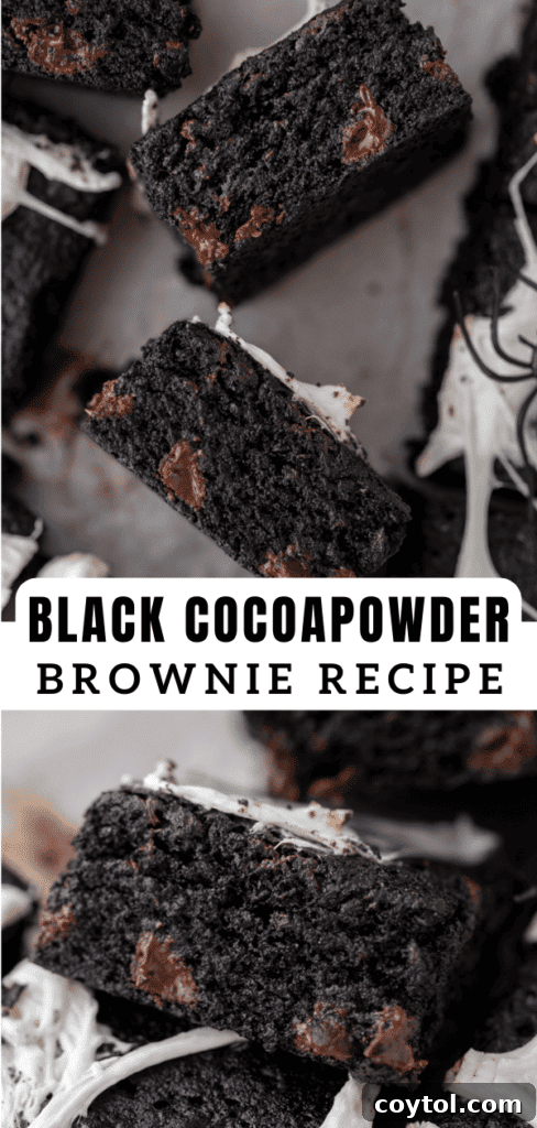 Close-up of a black cocoa brownie, perfect for Pinterest.