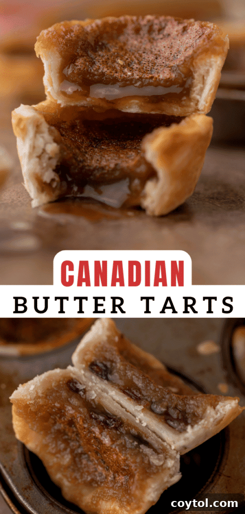 A close-up shot of a butter tart, showcasing its flaky crust and amber filling.