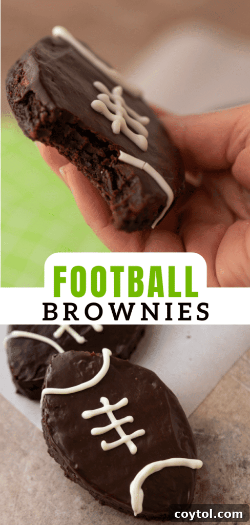 A vibrant close-up of fudgy football brownies, highlighting their rich texture and festive design.