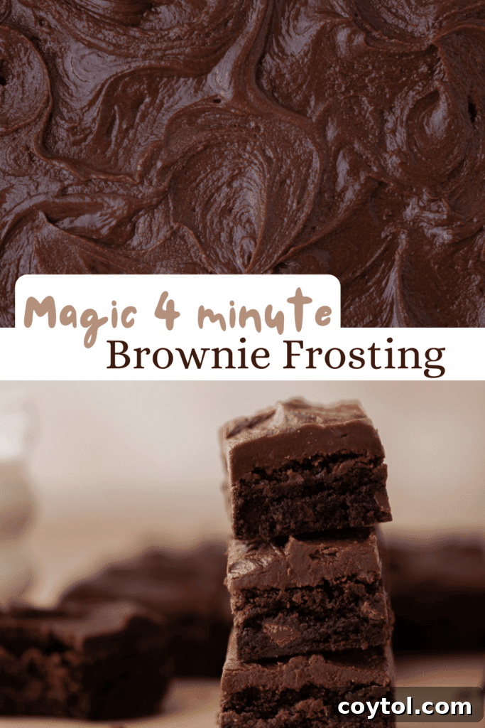The 4-Minute Frosting Hack for Brownies 15 Decadent chocolate frosting for brownies, ready to be spread, showcasing its smooth texture.