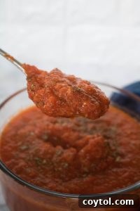 Fresh, homemade marinara sauce ready to be served