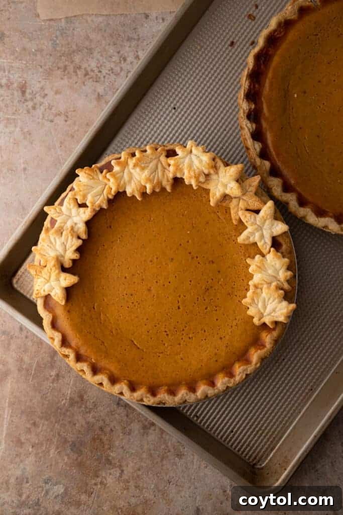 Freshly baked pumpkin pie cooling on a wire rack from our recipe