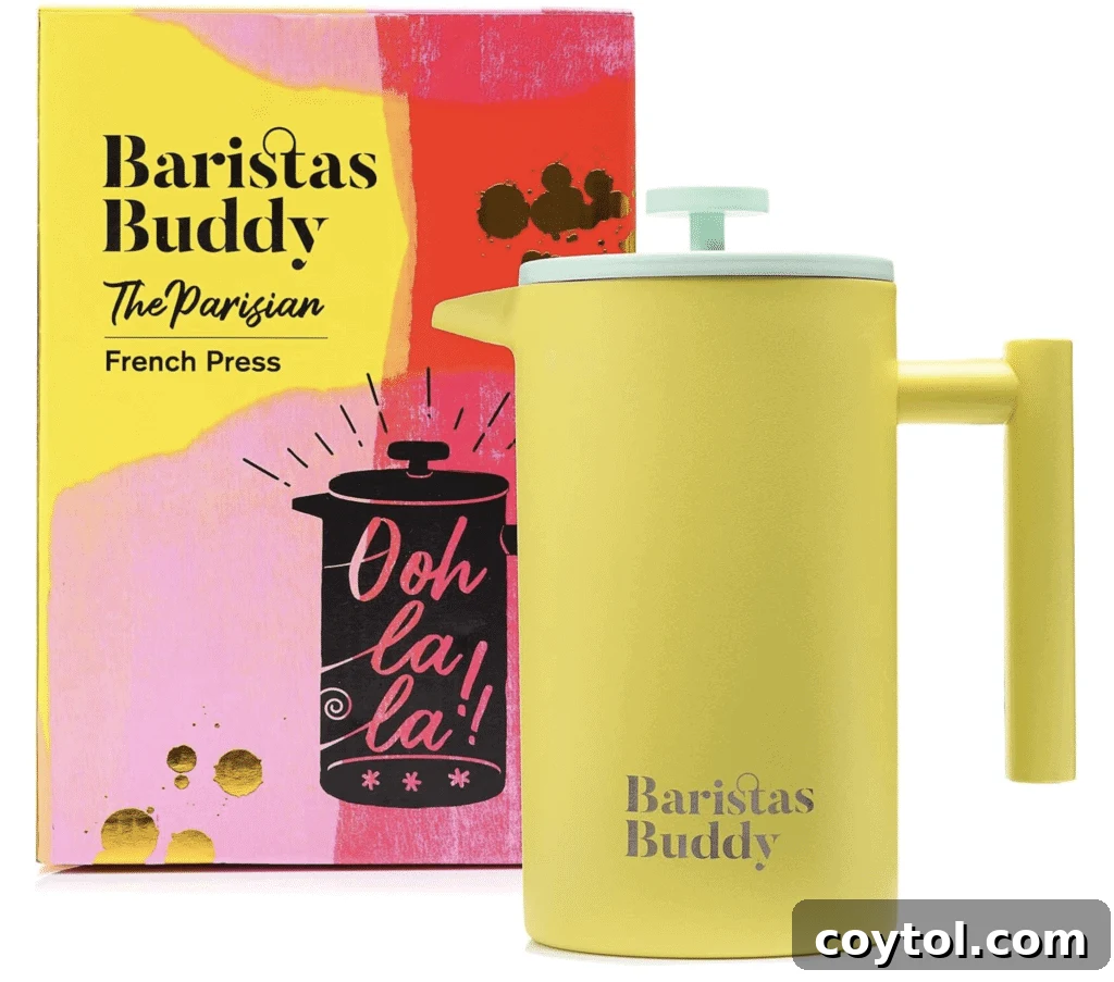 Brewing Joy: Gifts for Every Tea Lover 17 Stainless steel French press, durable and insulated for tea or coffee.