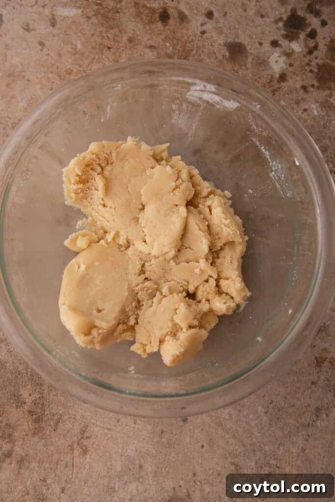 raw shortbread crust dough in a mixing bowl