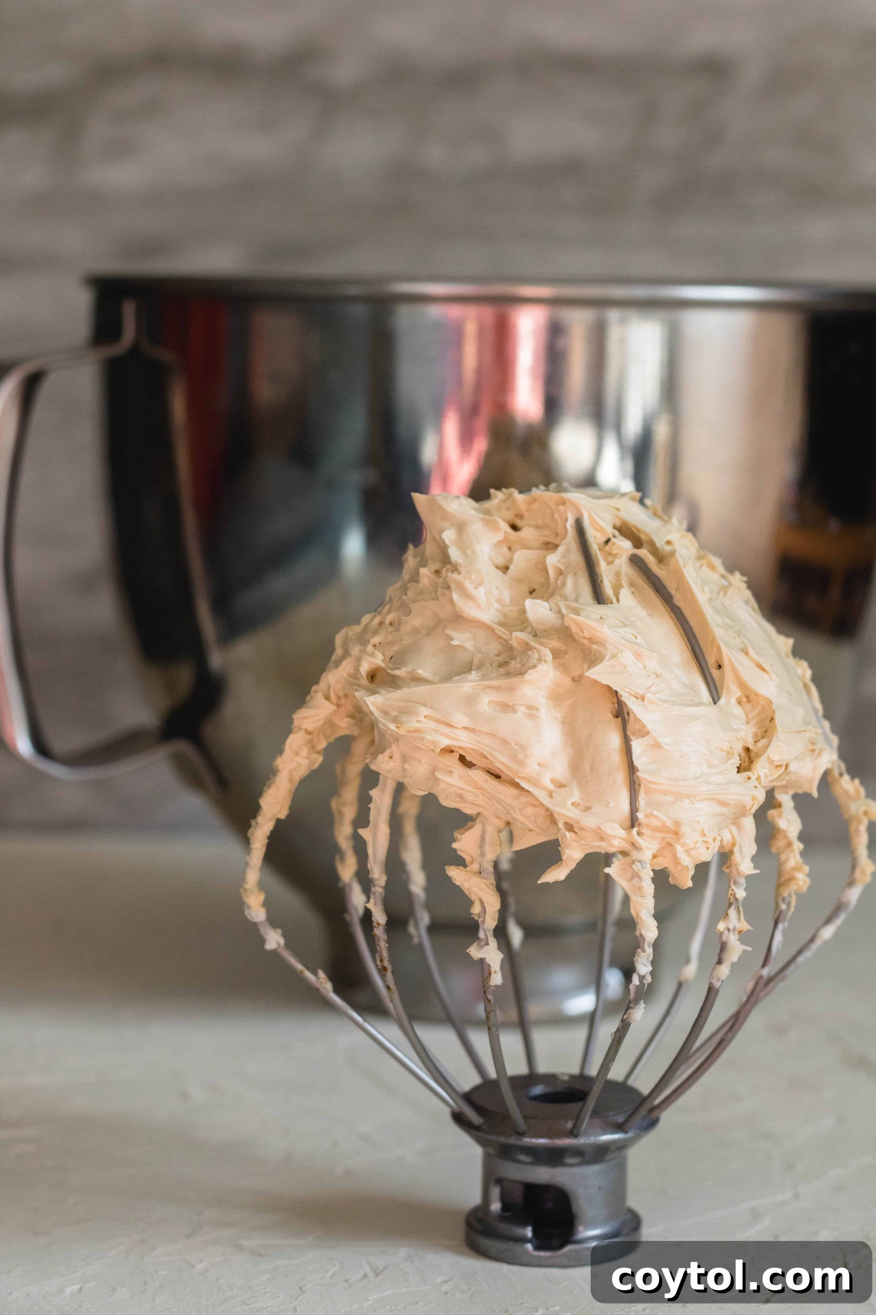 The finished coffee frosting, smooth and ready to use.