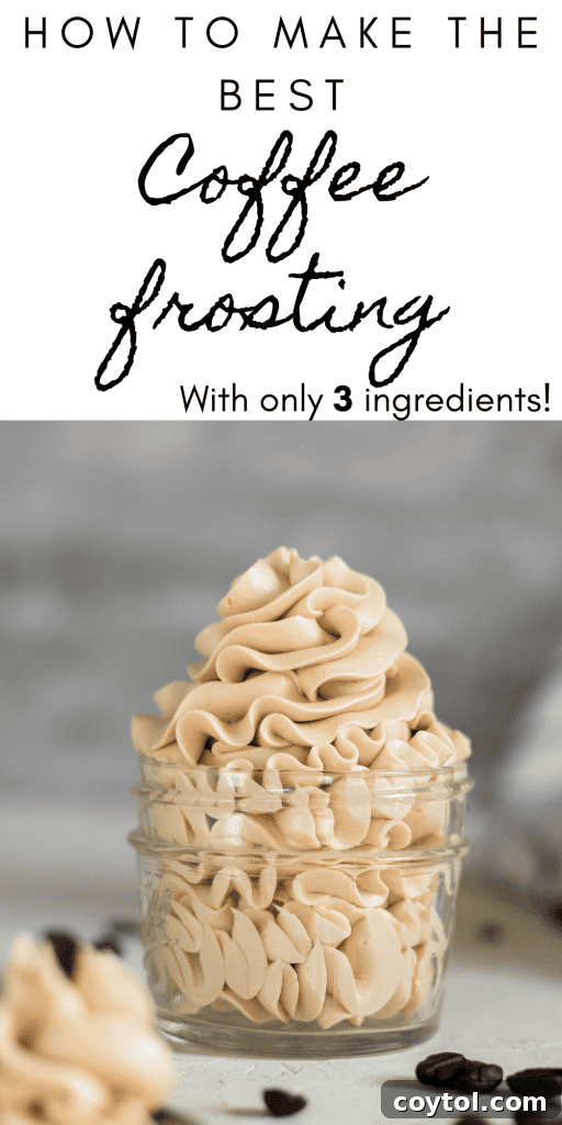 Pin for coffee frosting - Small batch coffee buttercream, showing a frosted cupcake.