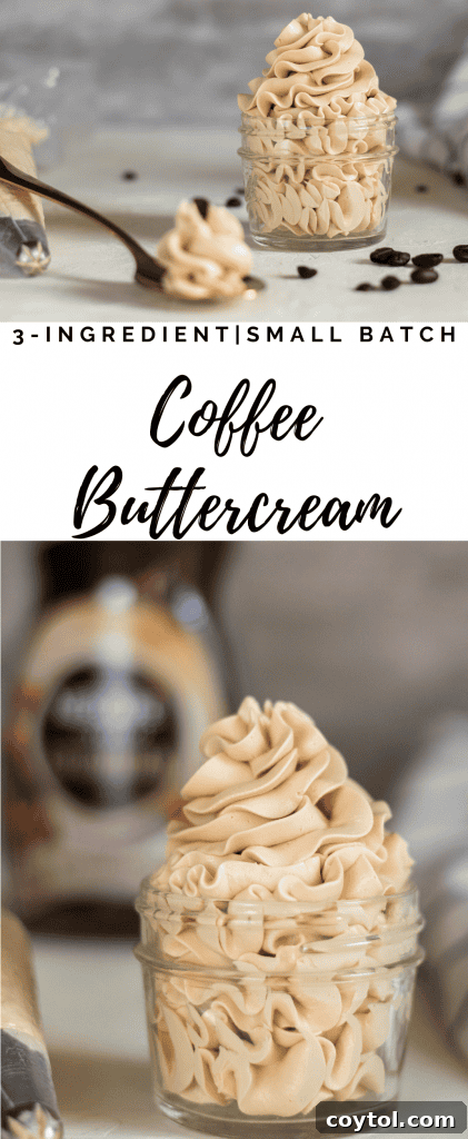 Pin for coffee frosting - 3 ingredient coffee buttercream, showcasing the simplicity.