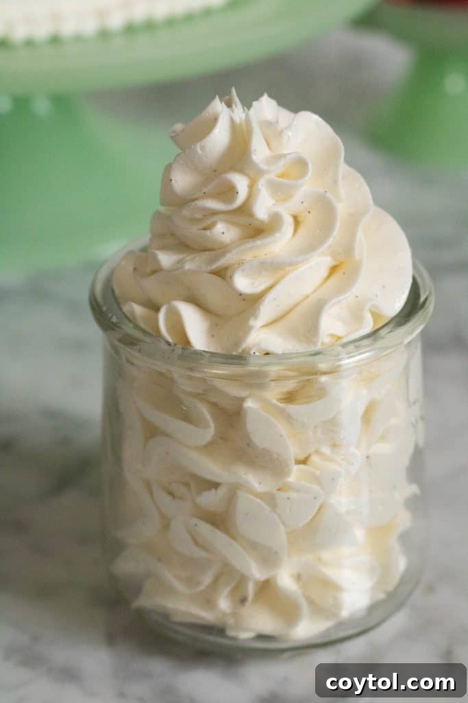 Italian meringue buttercream, expertly piped and ready for dessert.