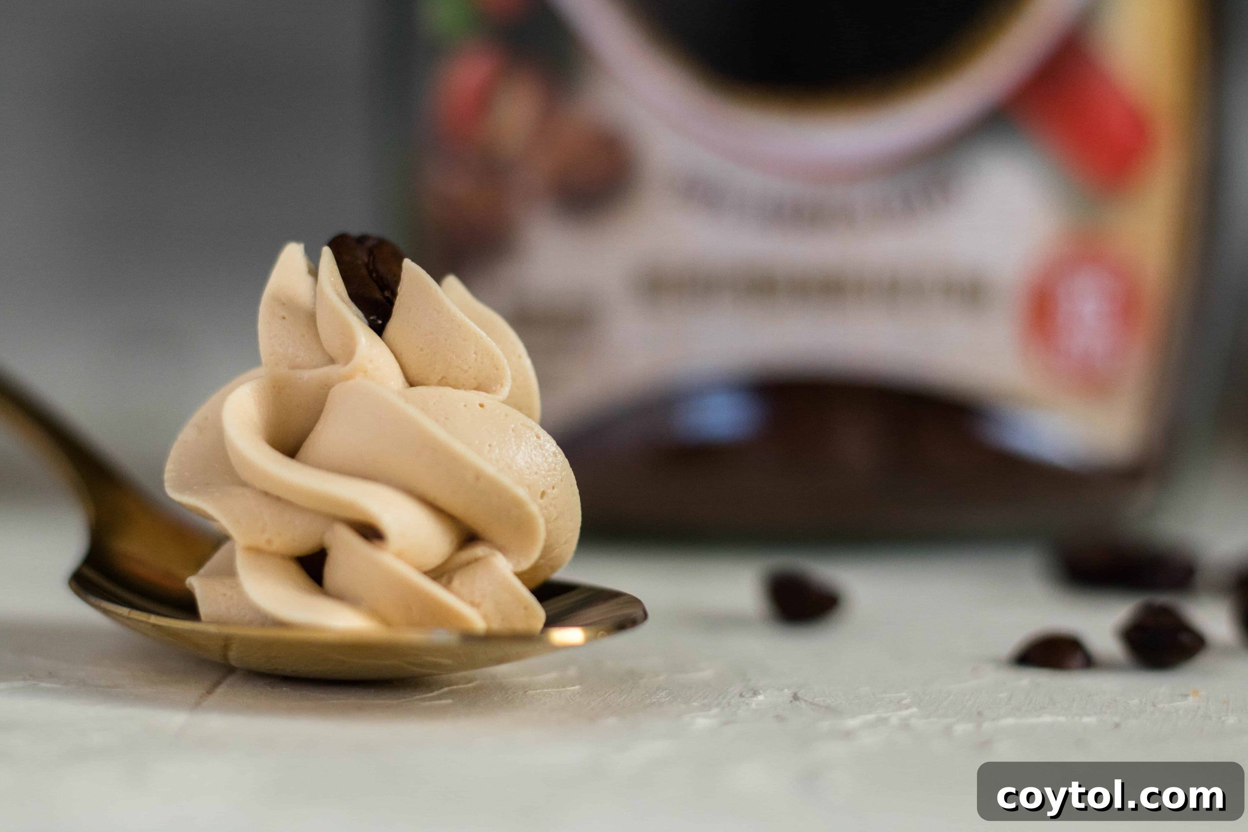 3-ingredient coffee buttercream, fluffy and smooth, ready to be piped.