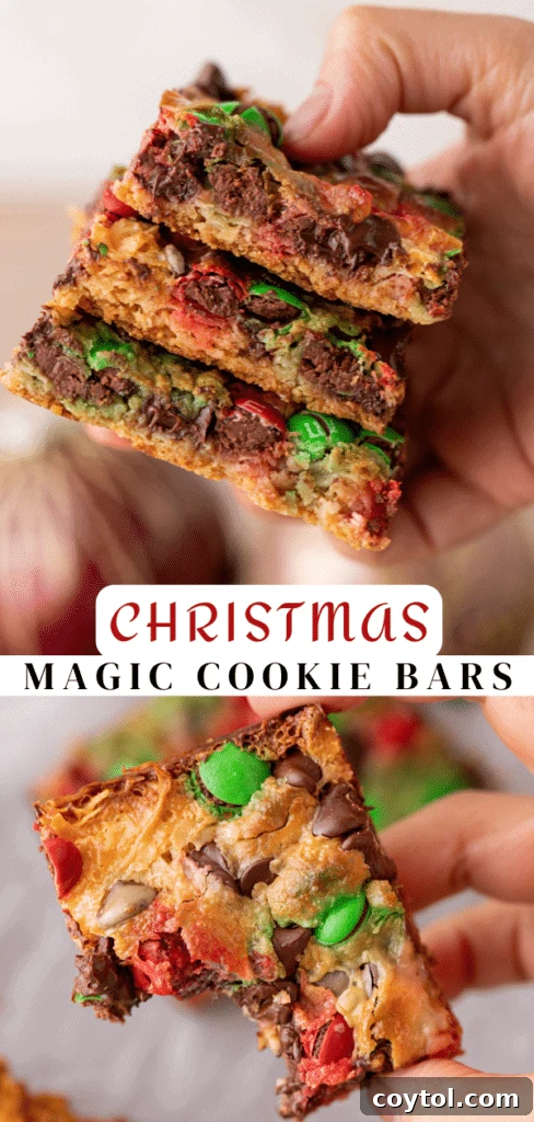 Pinterest collage showing various angles of Christmas Magic Cookie Bars