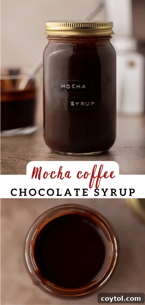 Whip Up Perfect Homemade Mocha Syrup 10 Pinterest collage showcasing different styles of mocha coffee drinks made with homemade syrup.