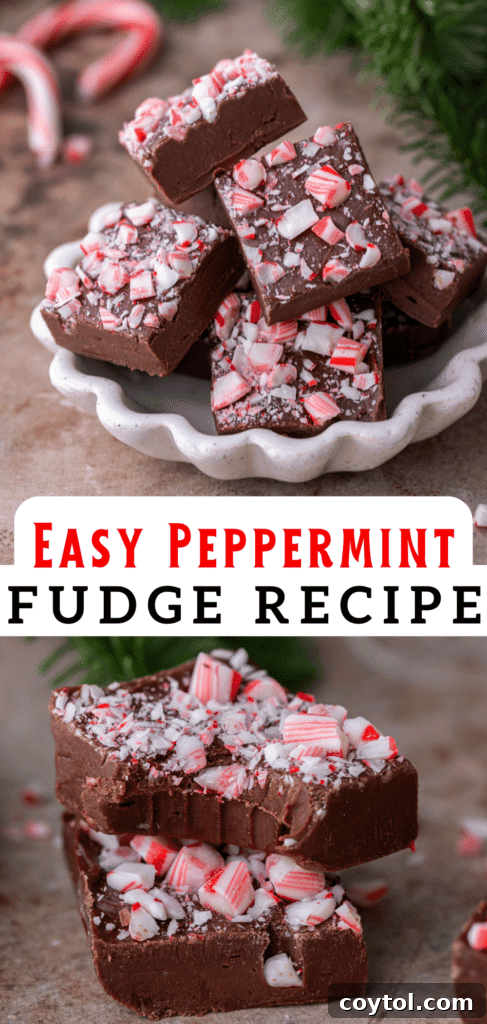 A third Pinterest pin graphic for peppermint fudge recipe, highlighting its gift potential.