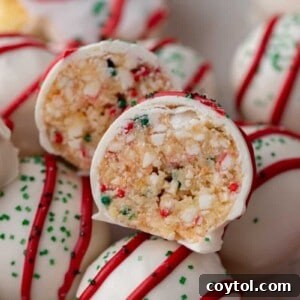 close up of the middle of the little debbie christmas tree cakes truffles split in half