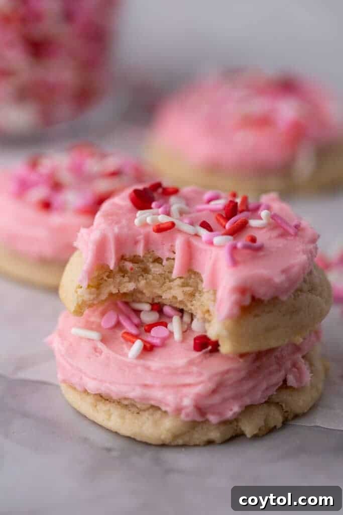 Beautifully decorated Valentine's Day Frosted Sugar Cookies arranged on a platter