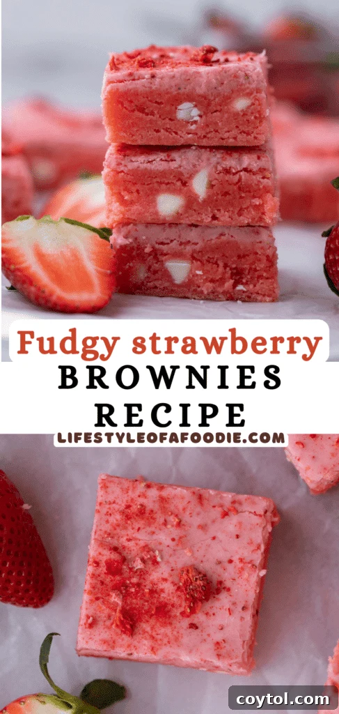 Close-up of a single strawberry brownie on a white plate, highlighting its texture and glaze.