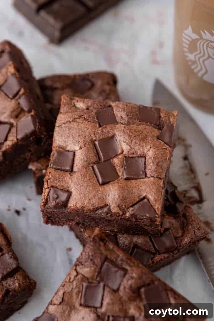 overhead shot of a stack of starbucks brownies recipe